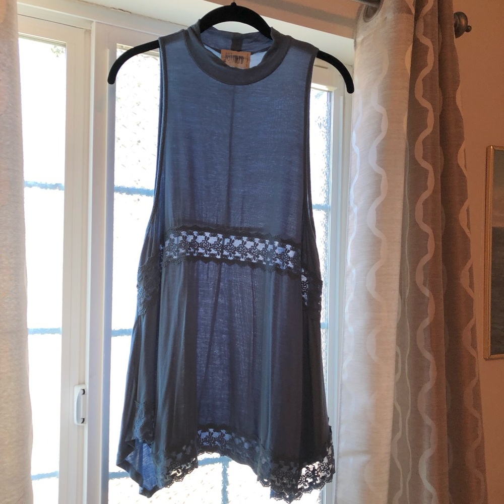 Blue lace trim top